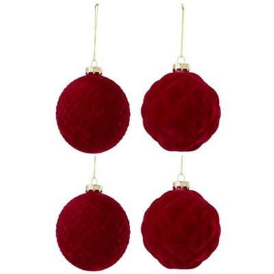 Non communiqué Lot de 4 Boules de Noël Velours "Caro" 10cm Rouge Rouge - Publicité Non communiqué Lot de 4 Boules de Noël Velours "Caro" 10cm Rouge Rouge - Publicité