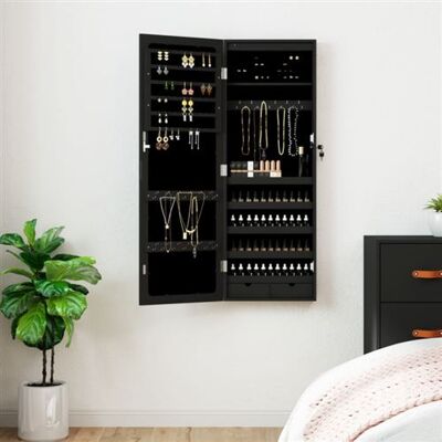 Non communiqué Armoire à bijoux avec miroir et éclairage LED mural noir - Publicité Non communiqué Armoire à bijoux avec miroir et éclairage LED mural noir - Publicité