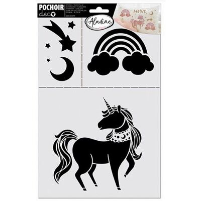 Pochoir Licorne Aladine - 31x20,5 cm - Décoration chambre enfant - Publicité Pochoir Licorne Aladine - 31x20,5 cm - Décoration chambre enfant - Publicité