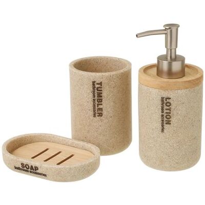 Non communiqué Ensemble d'accessoires salle de bain 3 pièces en polyrésine/bois coloris beige -JUANIO- Beige - Publicité Non communiqué Ensemble d'accessoires salle de bain 3 pièces en polyrésine/bois coloris beige -JUANIO- Beige - Publicité