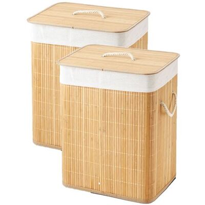 Non communiqué Lot de 2 panier à linge 60 L en bambou naturel, corbeille de rangement avec couvercle et sac en tissu blanc - Longueur 40 x Profondeur 30 x Hauteur 50 cm - JUANIO - - Publicité Non communiqué Lot de 2 panier à linge 60 L en bambou naturel, corbeille de rangement avec couvercle et sac en tissu blanc - Longueur 40 x Profondeur 30 x Hauteur 50 cm - JUANIO - - Publicité