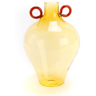 Non communiqué Vase Amphore ambre anse rouge - Amadeus - Jaune - Verre - Publicité Non communiqué Vase Amphore ambre anse rouge - Amadeus - Jaune - Verre - Publicité