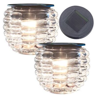 Lunartec : Pack de 2 photophores en verre à LED à alimentation solaire, Ø 8 cm Liora - Publicité Lunartec : Pack de 2 photophores en verre à LED à alimentation solaire, Ø 8 cm Liora - Publicité