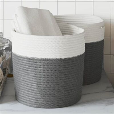 vidaXL Panier de rangement, 2 pcs gris et blanc coton - Paniers de rangement - Publicité vidaXL Panier de rangement, 2 pcs gris et blanc coton - Paniers de rangement - Publicité