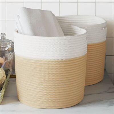 vidaXL Paniers de Rangement 2 pcs Beige et Blanc Coton - Paniers de rangement - Publicité vidaXL Paniers de Rangement 2 pcs Beige et Blanc Coton - Paniers de rangement - Publicité