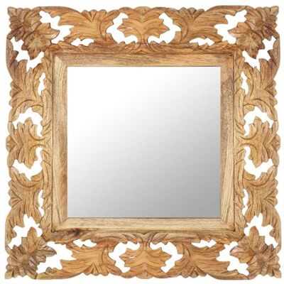 Miroir sculpté à la main marron 50x50 cm en bois de mangue massif - Type de miroir - Publicité Miroir sculpté à la main marron 50x50 cm en bois de mangue massif - Type de miroir - Publicité