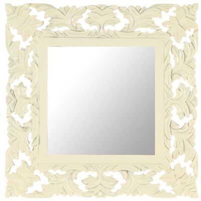 Miroir en bois de mangue sculpté à la main 50x50cm blanc - Publicité Miroir en bois de mangue sculpté à la main 50x50cm blanc - Publicité