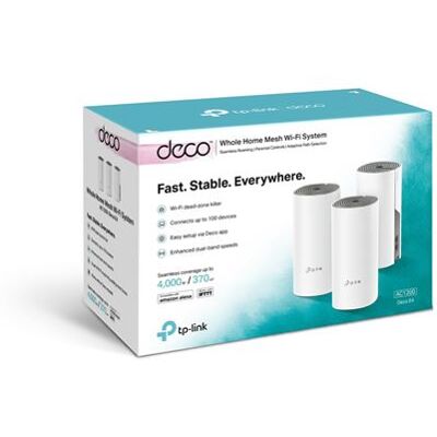 Système WiFi Mesh 1,2 Gigabit + 2 ports Fast Ethernet x 3 TP-Link Deco E4 Blanc - Publicité Système WiFi Mesh 1,2 Gigabit + 2 ports Fast Ethernet x 3 TP-Link Deco E4 Blanc - Publicité