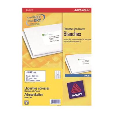 Avery - 33.9 x 64 mm 600 unités (25 feuille(s) x 24 étiquettes adresses - Publicité Avery - 33.9 x 64 mm 600 unités (25 feuille(s) x 24 étiquettes adresses - Publicité