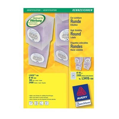 Avery - L3415-100 - Ø40 mm - Round White - Étiquettes - Publicité Avery - L3415-100 - Ø40 mm - Round White - Étiquettes - Publicité