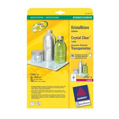 Avery - Polyester - brillant - adhésif permanent - limpide - 50.8 x 96 mm 250 étiquette(s) (25 feuille(s) x 10 étiquettes - Publicité Avery - Polyester - brillant - adhésif permanent - limpide - 50.8 x 96 mm 250 étiquette(s) (25 feuille(s) x 10 étiquettes - Publicité