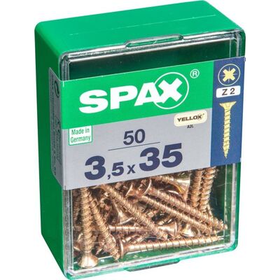 Non communiqué Lot de 50 vis acier tête fraisée pozidriv SPAX, Diam.3.5 mm x L.35 mm - Publicité Non communiqué Lot de 50 vis acier tête fraisée pozidriv SPAX, Diam.3.5 mm x L.35 mm - Publicité