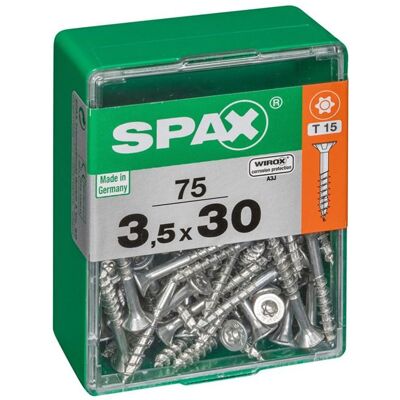 Set de 75 vis en acier à tête plate auto-perçante SPAX - Publicité Set de 75 vis en acier à tête plate auto-perçante SPAX - Publicité