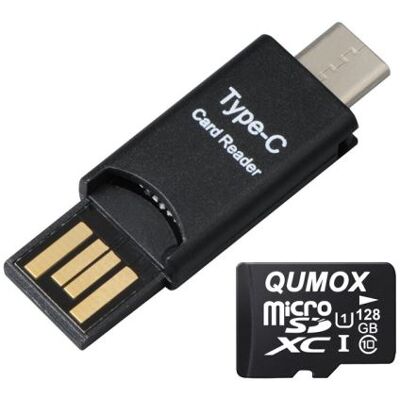 Qumox Carte Mémoire micro sd sdhc 128Go TF 128G 128GB classe 10 80Mo/s avec Lecteur OTG pour Samsung Huawei Xiaomi portable tablette - Publicité Qumox Carte Mémoire micro sd sdhc 128Go TF 128G 128GB classe 10 80Mo/s avec Lecteur OTG pour Samsung Huawei Xiaomi portable tablette - Publicité