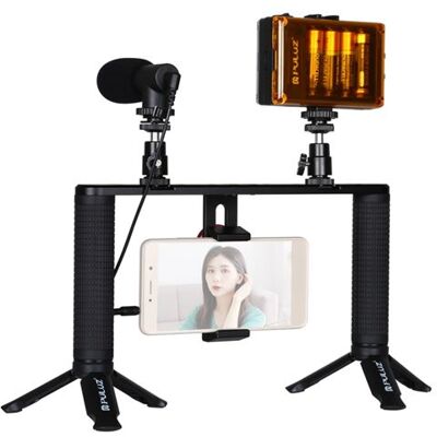 LED Selfie Light PULUZ 4 en 1 Vlogging Smartphone vidéo Rig Stabilisateur de poignée Kits - Publicité LED Selfie Light PULUZ 4 en 1 Vlogging Smartphone vidéo Rig Stabilisateur de poignée Kits - Publicité