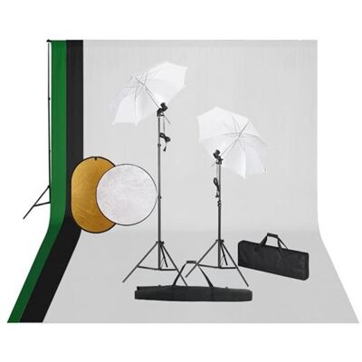 Non communiqué Kit de studio photo avec lampes toile de fond et réflecteur Noir (système de fond), Blanc/Vert/Noir (toile de fond), Doré/Argenté/Lumière douce/Blanc/Noir (réflecteurs) - Publicité Non communiqué Kit de studio photo avec lampes toile de fond et réflecteur Noir (système de fond), Blanc/Vert/Noir (toile de fond), Doré/Argenté/Lumière douce/Blanc/Noir (réflecteurs) - Publicité
