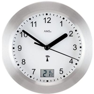 AMS F5923 - Horloge Murale Argentée avec Température - Horloge Murale - Publicité AMS F5923 - Horloge Murale Argentée avec Température - Horloge Murale - Publicité