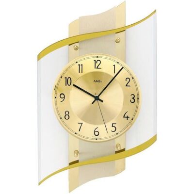 AMS F5515 - Horloge Murale Quartz Dorée - Radio, Bois & Verre - Publicité AMS F5515 - Horloge Murale Quartz Dorée - Radio, Bois & Verre - Publicité