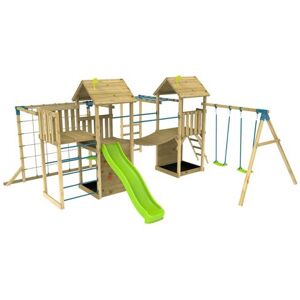 Non communiqué Aire de jeux XXL Camélée Skywood : toboggan, tyrolienne, double tour, pont de singe, balançoires, filet, mur d'escalade, bois FSC® - Publicité Non communiqué Aire de jeux XXL Camélée Skywood : toboggan, tyrolienne, double tour, pont de singe, balançoires, filet, mur d'escalade, bois FSC® - Publicité