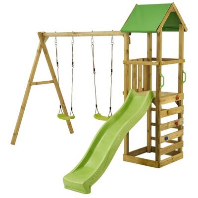 Non communiqué KANGUI Aire de jeux bois enfant WALLI 120 Toboggan, balançoires, escalade et cabane Marron - Publicité Non communiqué KANGUI Aire de jeux bois enfant WALLI 120 Toboggan, balançoires, escalade et cabane Marron - Publicité