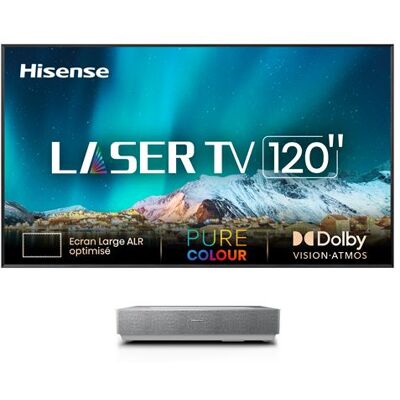 Pack Vidéoprojecteur Hisense Laser TV 120L5HA Blanc et Gris + console ultra courte focale + écran ALR Fresnel 120" - Publicité Pack Vidéoprojecteur Hisense Laser TV 120L5HA Blanc et Gris + console ultra courte focale + écran ALR Fresnel 120" - Publicité