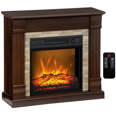 Non communiqué Cheminée électrique 1800W design ranch effet bois foncé et pierre parement télécommande - Publicité Non communiqué Cheminée électrique 1800W design ranch effet bois foncé et pierre parement télécommande - Publicité