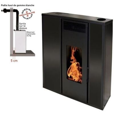 Interstoves Pack Poêle à granules TESSA 10 Etanche sortie Concentrique sur le dessus + Kit Conduit Ventouse (sortie façade) - Noir Noir - Publicité Interstoves Pack Poêle à granules TESSA 10 Etanche sortie Concentrique sur le dessus + Kit Conduit Ventouse (sortie façade) - Noir Noir - Publicité