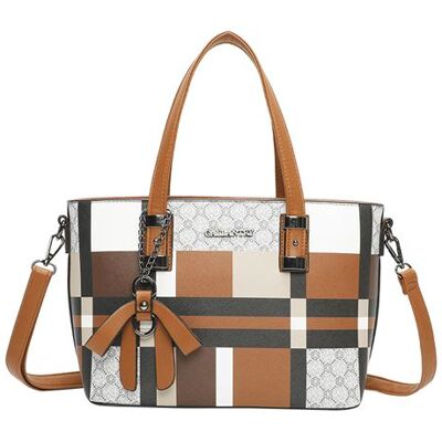 Non communiqué Sac Cabas pour Femme à Carreaux avec Nœud Breloque Décoratif et Bandoulière Gallantry Marron - Publicité Non communiqué Sac Cabas pour Femme à Carreaux avec Nœud Breloque Décoratif et Bandoulière Gallantry Marron - Publicité