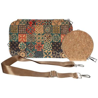 Non communiqué Pochette en Liège Bandoulière Double Grande Poche Zip Motif Céramique Avizar Multicolore - Publicité Non communiqué Pochette en Liège Bandoulière Double Grande Poche Zip Motif Céramique Avizar Multicolore - Publicité