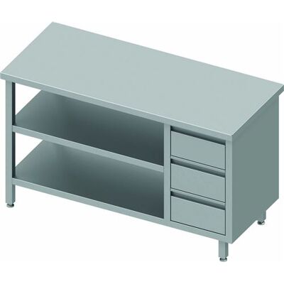 Non communiqué Stalgast Table Inox Professionnelle - 3 Tiroirs à Droite & 2 Étagères - Gamme 600 Blanc - Publicité Non communiqué Stalgast Table Inox Professionnelle - 3 Tiroirs à Droite & 2 Étagères - Gamme 600 Blanc - Publicité