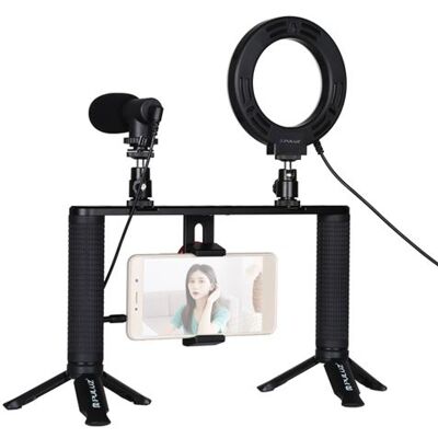 Anneau LED Selfie Light PULUZ 4 en 1 Vlogging Diffusion en direct 4.7 pouces Stabilisateur Kits - Publicité Anneau LED Selfie Light PULUZ 4 en 1 Vlogging Diffusion en direct 4.7 pouces Stabilisateur Kits - Publicité