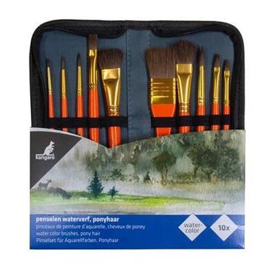 Non communiqué Kangaro - Lot de pinceaux - 10 parties - rond, usé bombé, rondelle plate, plat, oval wash, nuanceur plat - taille : 0, 2, 4, 10, 3/4, 1" , 6, 8 Orange - Publicité Non communiqué Kangaro - Lot de pinceaux - 10 parties - rond, usé bombé, rondelle plate, plat, oval wash, nuanceur plat - taille : 0, 2, 4, 10, 3/4, 1" , 6, 8 Orange - Publicité