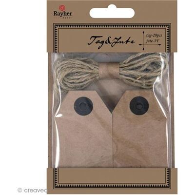 Rayher Etiquette en kraft 4,5 x 7,5 cm - 20 pièces avec ficelle - Publicité Rayher Etiquette en kraft 4,5 x 7,5 cm - 20 pièces avec ficelle - Publicité