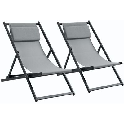 Non communiqué Lot de chiliennes fauteuils de jardin inclinables avec tétière alu noir textilène gris Gris - Publicité Non communiqué Lot de chiliennes fauteuils de jardin inclinables avec tétière alu noir textilène gris Gris - Publicité