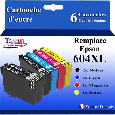 T3AZUR - 6x Cartouches compatibles avec Epson Expression Home XP-2200, XP-2205, XP-3200, XP-3205, XP-4200, XP-4205, 604 XL Noire - Publicité T3AZUR - 6x Cartouches compatibles avec Epson Expression Home XP-2200, XP-2205, XP-3200, XP-3205, XP-4200, XP-4205, 604 XL Noire - Publicité