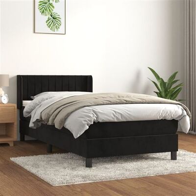 Lit simple en velours noir avec matelas - vidaXL - Publicité Lit simple en velours noir avec matelas - vidaXL - Publicité