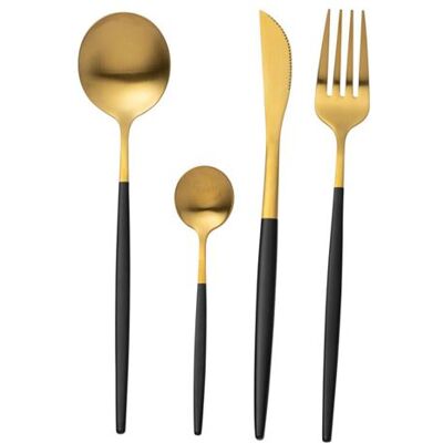 Non communiqué Ménagère 24 Pièces en Inox "Mat" 27cm Noir & Or Noir - Publicité Non communiqué Ménagère 24 Pièces en Inox "Mat" 27cm Noir & Or Noir - Publicité