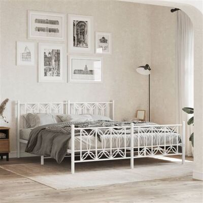 Structure de lit en métal blanc vidaXL - 183x213 cm - Avec tête et pied de lit - Publicité Structure de lit en métal blanc vidaXL - 183x213 cm - Avec tête et pied de lit - Publicité