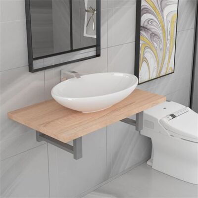vidaXL Étagère murale chêne marron et lavabo ovale en céramique - Ensemble de meubles de salle de bain - Publicité vidaXL Étagère murale chêne marron et lavabo ovale en céramique - Ensemble de meubles de salle de bain - Publicité