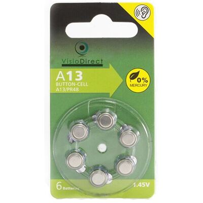 Non communiqué Lot de 6 Piles bouton Zinc Air Type 13 pour appareils auditifs type A13/13 compatibles PR48 1,45V - Visiodirect - - Publicité Non communiqué Lot de 6 Piles bouton Zinc Air Type 13 pour appareils auditifs type A13/13 compatibles PR48 1,45V - Visiodirect - - Publicité