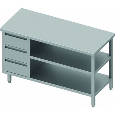Non communiqué Stalgast Table Inox Cuisine Professionnelle - 3 Tiroirs - 2 Etagères à Droite - Gamme 700 Blanc - Publicité Non communiqué Stalgast Table Inox Cuisine Professionnelle - 3 Tiroirs - 2 Etagères à Droite - Gamme 700 Blanc - Publicité