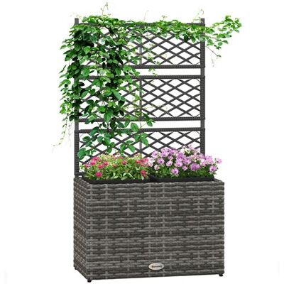 Non communiqué Jardinière avec treillis dim. 57L x 30l x 107H cm 2 bacs inserts d'irrigation inclus PE imitation rotin tressé gris Gris - Publicité Non communiqué Jardinière avec treillis dim. 57L x 30l x 107H cm 2 bacs inserts d'irrigation inclus PE imitation rotin tressé gris Gris - Publicité