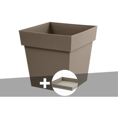 Eda Toscane 39x39cm Pot de fleurs carré en plastique - Taupe - 38L - Publicité Eda Toscane 39x39cm Pot de fleurs carré en plastique - Taupe - 38L - Publicité
