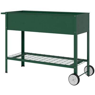 Non communiqué Jardinière sur pieds potager dim. 109L x 44l x 80H cm étagère 2 roues + insert d'irrigation métal vert Vert - Publicité Non communiqué Jardinière sur pieds potager dim. 109L x 44l x 80H cm étagère 2 roues + insert d'irrigation métal vert Vert - Publicité