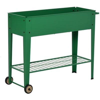 Non communiqué Jardinière sur pieds potager dim. 104L x 39l x 80H cm étagère 2 roues + insert d'irrigation métal vert Vert - Publicité Non communiqué Jardinière sur pieds potager dim. 104L x 39l x 80H cm étagère 2 roues + insert d'irrigation métal vert Vert - Publicité