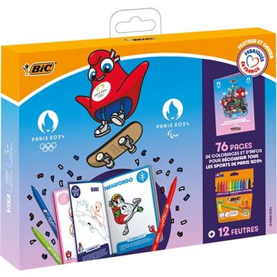Coffret de coloriage BIC Jeux Olympiques et Paralympiques Paris 2024 - Pochette de feutres Kids Kid Couleur x12 et cahier de coloriage 76 pages Multicolore - Publicité Coffret de coloriage BIC Jeux Olympiques et Paralympiques Paris 2024 - Pochette de feutres Kids Kid Couleur x12 et cahier de coloriage 76 pages Multicolore - Publicité