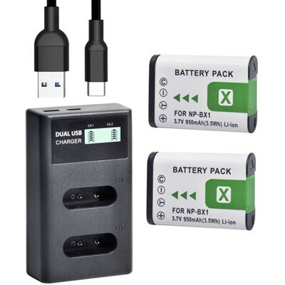 Non communiqué 2pièces Qumox 950mAh NP-BX1 batteries et LCD Chargeur Double Type C pour Sony NP-BX1/M8, Cyber-Shot DSC-HX80, HX90V, HX95, HX99, HX350, RX1, RX1R II, RX100 (II/III/IV/V/VA/VI) HDR-AS50, AS300 - Publicité Non communiqué 2pièces Qumox 950mAh NP-BX1 batteries et LCD Chargeur Double Type C pour Sony NP-BX1/M8, Cyber-Shot DSC-HX80, HX90V, HX95, HX99, HX350, RX1, RX1R II, RX100 (II/III/IV/V/VA/VI) HDR-AS50, AS300 - Publicité