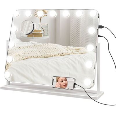 Non communiqué Miroir maquillage Hollywood lumineux LED intensité réglable grossissant rotatif charge USB support blanc Blanc - Publicité Non communiqué Miroir maquillage Hollywood lumineux LED intensité réglable grossissant rotatif charge USB support blanc Blanc - Publicité