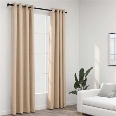 Rideaux occultants effet lin - 2 pièces beige 140x245cm vidaXL - Publicité Rideaux occultants effet lin - 2 pièces beige 140x245cm vidaXL - Publicité