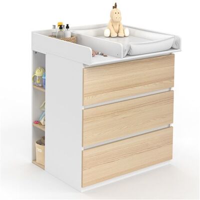 Non communiqué Commode à langer évolutive AMBRE façon hêtre et blanc 3 tiroirs table à langer et 2 étagères amovibles Blanc - Publicité Non communiqué Commode à langer évolutive AMBRE façon hêtre et blanc 3 tiroirs table à langer et 2 étagères amovibles Blanc - Publicité